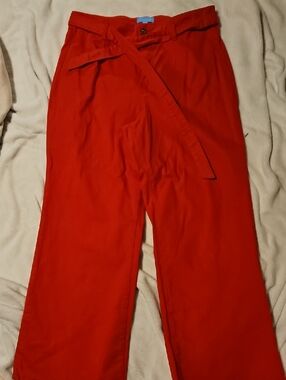 Draper James Bright Red Wide-Leg Trousers with Self Tie